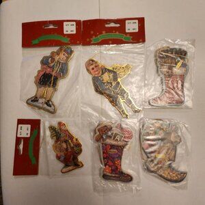 Vintage Ornaments Lot of 6 Made in Taiwan Santa Christmas Stockings